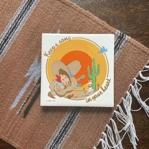 Western Cowboy Coaster Trivet Tile Vintage Buckaroo Cartoon Cactus Rope Jasco 81